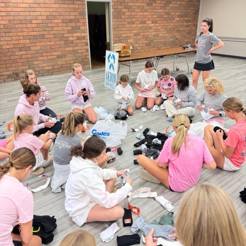100 girls strong charity event, wearing pink clothes